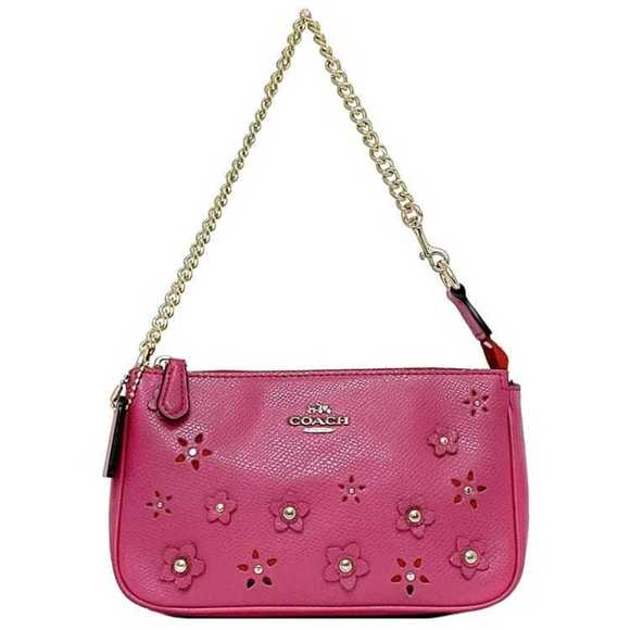 Coach Pouch ec-24044 Pink F65471 PVC Leather Studs COACH Chain Flower Women's